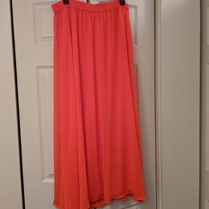 Elastic waist bright orange maxi skirt